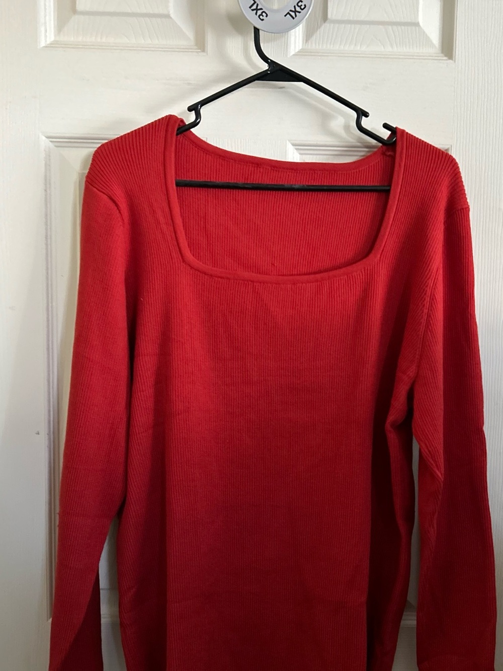 3XL. Red Ribbed Knit Sweater